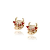 Cubic Zirconia Micro Pave Brass Beads, Bull, gold color plated, micro pave cubic zirconia 