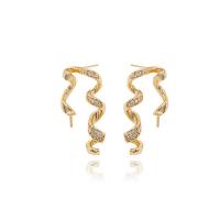 Brass Earring Stud Component, gold color plated, micro pave cubic zirconia 