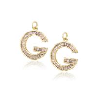 Cubic Zirconia Micro Pave Brass Pendant, Letter G, gold color plated, micro pave cubic zirconia 