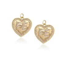 Cubic Zirconia Micro Pave Brass Pendant, Heart, gold color plated, micro pave cubic zirconia 