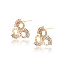 Brass Earring Stud Component, gold color plated, micro pave cubic zirconia 