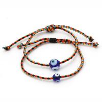 Evil Eye Lampwork Bracelets, with Cotton Fabric, Unisex & anti-fatigue, mixed colors, 8mmuff0c10mm cm 