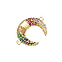 Cubic Zirconia Micro Pave Brass Connector, Moon, gold color plated & micro pave cubic zirconia 