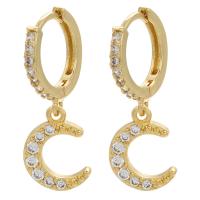 Huggie Hoop Drop Earring, Brass, Moon, plated, micro pave cubic zirconia 