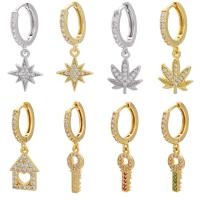 Huggie Hoop Drop Earring, Brass, plated & micro pave cubic zirconia 14*20mm,14*28mm,14*31mm 