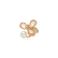 alliage de zinc Cuff Bague, avec perle, pavé de micro zircon & pour femme & avec strass, rose, 17mm, Vendu par PC