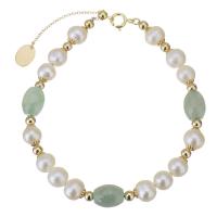 bracelet en laiton de perle d'eau douce cultivée, jade, avec Doublé or & perle d'eau douce cultivée, pour femme, vert 6mm Environ 7.5 pouce, Vendu par PC