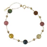 pulsera de Turmalina, con Oro-llenado, para mujer, multicolor, 6mm,3mm, longitud:aproximado 8 Inch, Vendido por UD