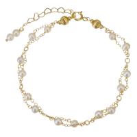 bracelet en laiton de perle d'eau douce cultivée, avec Doublé or, 14K rempli d’or, pour femme, blanc, 3.5mm,1.2mm Environ 6 pouce, Vendu par PC