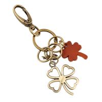 Zinc Alloy Key Clasp, with PU Leather, Four Leaf Clover, Unisex 