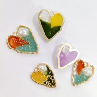 Zinc Alloy Enamel Pendants, Heart, plated, with pearl 0c 