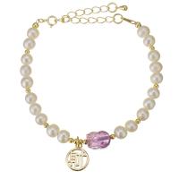 bracelet en laiton de perle d'eau douce cultivée, avec Doublé or, avec 2 lnch chaînes de rallonge, 14K rempli d’or, pour femme, blanc 6mm Environ 6 pouce, Vendu par PC