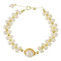 bracelet en laiton de perle d'eau douce cultivée, avec Doublé or, avec 1.5 lnch chaînes de rallonge, 14K rempli d’or, pour femme, blanc, 11mm,9mm Environ 6 pouce, Vendu par PC