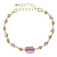 Bracelets quartz, améthyste, avec Doublé or, avec 2 lnch chaînes de rallonge, 14K rempli d’or, pour femme, violet 4mm Environ 6 pouce, Vendu par PC