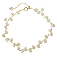 bracelet en laiton de perle d'eau douce cultivée, avec Doublé or, avec 1.5 lnch chaînes de rallonge, 14K rempli d’or, pour femme, blanc, 4mm Environ 6.5 pouce, Vendu par PC