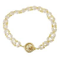 bracelet en laiton de perle d'eau douce cultivée, avec Doublé or, 14K rempli d’or, pour femme, blanc 9mm Environ 7 pouce, Vendu par PC