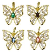 Cubic Zirconia Micro Pave Brass Pendant, Butterfly, gold color plated, micro pave cubic zirconia Approx 4mm 