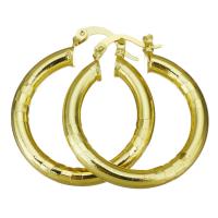 Brass Hoop Earring, Donut, gold color plated, for woman 