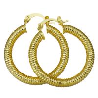 Brass Hoop Earring, Donut, gold color plated, for woman 