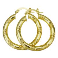 Brass Hoop Earring, Donut, gold color plated, for woman 