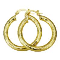 Brass Hoop Earring, Donut, gold color plated, for woman 