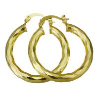 Brass Hoop Earring, Donut, gold color plated, for woman & faceted 