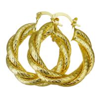 Brass Hoop Earring, Donut, gold color plated, for woman 