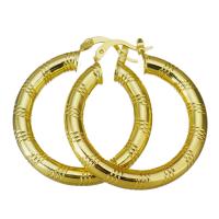 Brass Hoop Earring, Donut, gold color plated, for woman 