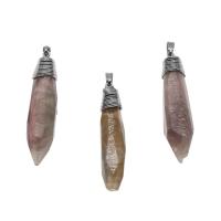 Natural Quartz Pendants, Brass, with Smoky Quartz, Conical, brown 