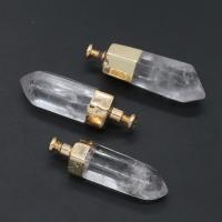 Natural Quartz Pendants, Brass, with Clear Quartz, Polygon, clear 