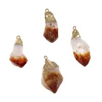 Natural Quartz Pendants, Brass, with Quartz, irregular, mixed colors 