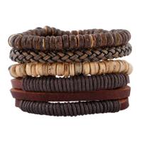 PU Leather Cord Bracelets, Zinc Alloy, with PU Leather & Wax Cord, 4 pieces & handmade & Unisex, 17-18cm,6cm 