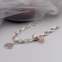 Brass Bracelets, with Strawberry Quartz, silver color plated, for woman, 15mm Approx 8.27 Inch 