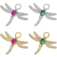 Cubic Zirconia Micro Pave Brass Pendant, Dragonfly, plated, micro pave cubic zirconia 