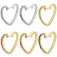 Brass Hoop Earring, Heart, plated, micro pave cubic zirconia 