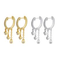 Huggie Hoop Drop Earring, Brass, plated, micro pave cubic zirconia & for woman 