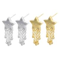 Cubic Zirconia Pendiente Brass Micro Pave, metal, Estrella, chapado, micro arcilla de zirconia cúbica & para mujer, más colores para la opción, 13.5x29mm, Vendido por Par