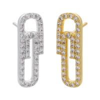 Cubic Zirconia Pendiente Brass Micro Pave, metal, Clip de papel, chapado, diverso tamaño para la opción & micro arcilla de zirconia cúbica & para mujer, más colores para la opción, Vendido por Par