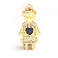 Cubic Zirconia Micro Pave Brass Pendant, Boy, 18K gold plated, micro pave cubic zirconia 