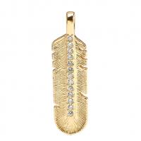 Cubic Zirconia Micro Pave Brass Pendant, Feather, plated, micro pave cubic zirconia 