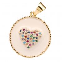 Cubic Zirconia Micro Pave Brass Pendant, Flat Round, 18K gold plated, micro pave cubic zirconia & enamel 