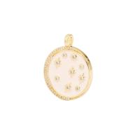 Cubic Zirconia Micro Pave Brass Pendant, Flat Round, 18K gold plated, micro pave cubic zirconia & epoxy gel, white 