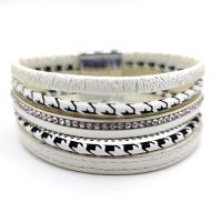 bracelet de cordon en PU , cuir PU, avec alliage de zinc, multicouche, blanc Vendu par PC