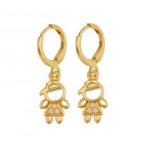 Huggie Hoop Drop Earring, Brass, for woman & with cubic zirconia, golden 