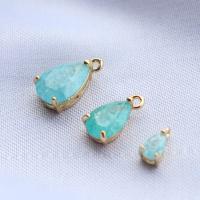 Natural Quartz Pendants, Brass, with Crackle Quartz, Teardrop, KC gold color plated blue 