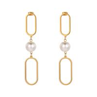 Acier titane Boucle d'oreille goutte, avec perle de plastique, Placage de couleur d'or, pour femme & creux Vendu par PC