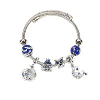 Edelstahl Europa Armbänder, mit Titanstahl & Zinklegierung, plattiert, für Frau & Emaille & mit Strass, blau, 100x30x100mm, verkauft von PC