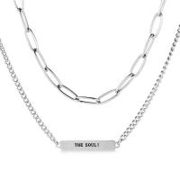 Titanium Steel Jewelry Necklace, polished, Double Layer & with letter pattern & for woman, 38cm,48cm 