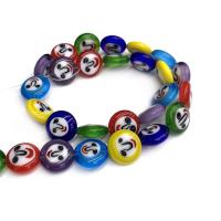 Raffinierte Glasperlen, Lampwork, flache Runde, DIY, gemischte Farben, 12mm, Bohrung:ca. 1.4mm, Länge:38 cm, 1SträngeStrang/Tasche, verkauft von Tasche