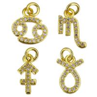 Cubic Zirconia Micro Pave Brass Pendant, 12 Signs of the Zodiac, gold color plated & micro pave cubic zirconia 